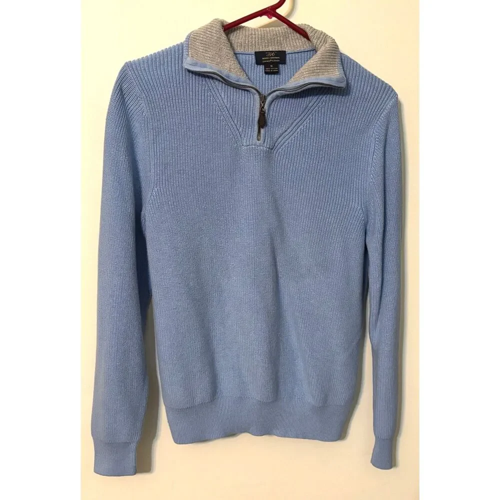 Brooks Brothers 346 Supima Cotton Quarter Zip Sweater Blue Size Medium